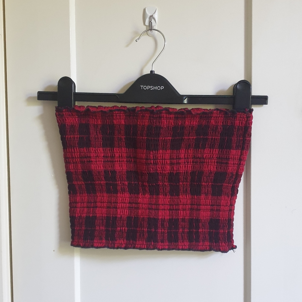 Hollister cropped tube top red plaid size small